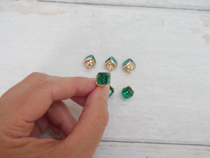 Crystal Cube Button in Emerald-Button-Flying Bobbins Haberdashery