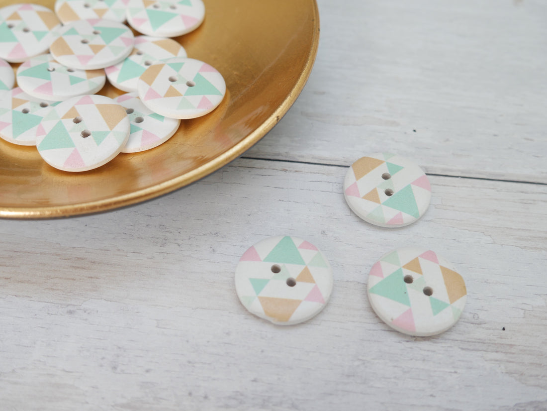 2-Hole Painted Wooden Button - Geometric-Button-Flying Bobbins Haberdashery