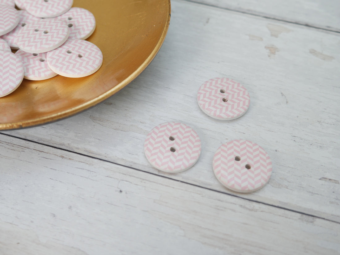 2-Hole Painted Wooden Button - Chevron-Button-Flying Bobbins Haberdashery