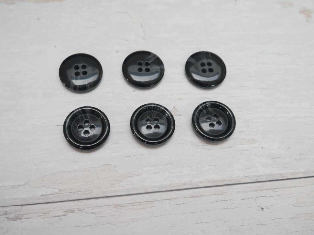 Variegated, 4-Hole, 20mm Button in Black-Button-Flying Bobbins Haberdashery