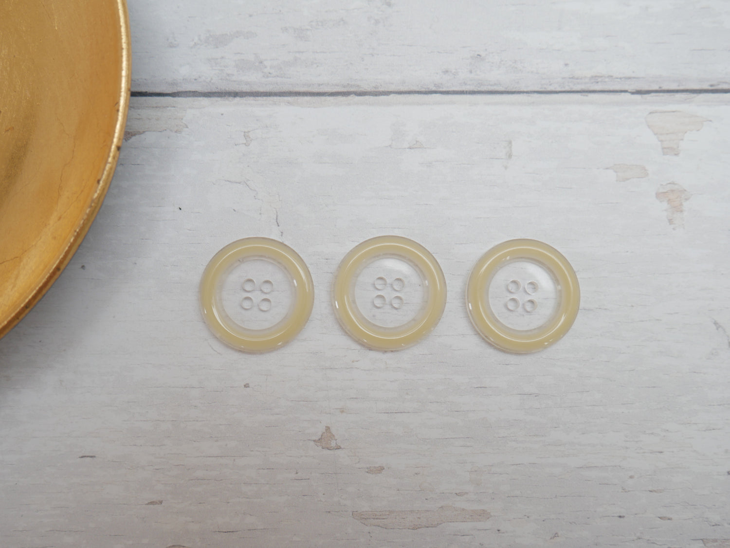 Clear, 25mm Coloured Rim 4-Hole Button in Cream-Button-Flying Bobbins Haberdashery