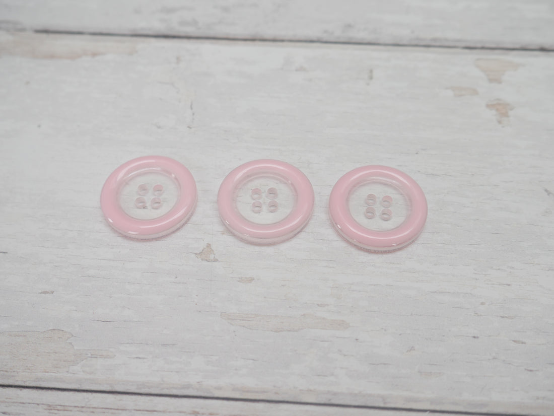 Clear, 25mm Coloured Rim 4-Hole Button in Pink-Button-Flying Bobbins Haberdashery