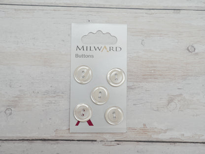 Milward 15mm, 2-Hole Buttons in White x 5-Button-Flying Bobbins Haberdashery