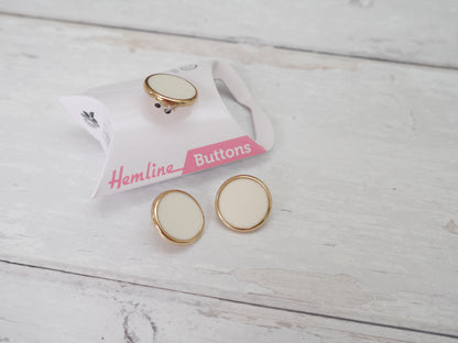 Hemline, Pack of 3 x 17.5mm Enamel Buttons - Ivory-Button-Flying Bobbins Haberdashery