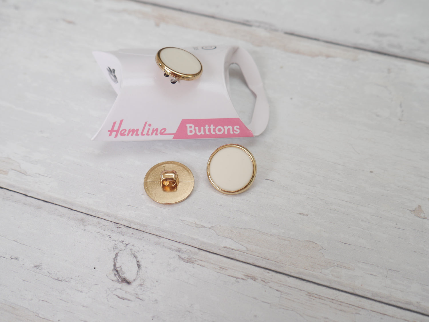 Hemline, Pack of 3 x 17.5mm Enamel Buttons - Ivory-Button-Flying Bobbins Haberdashery