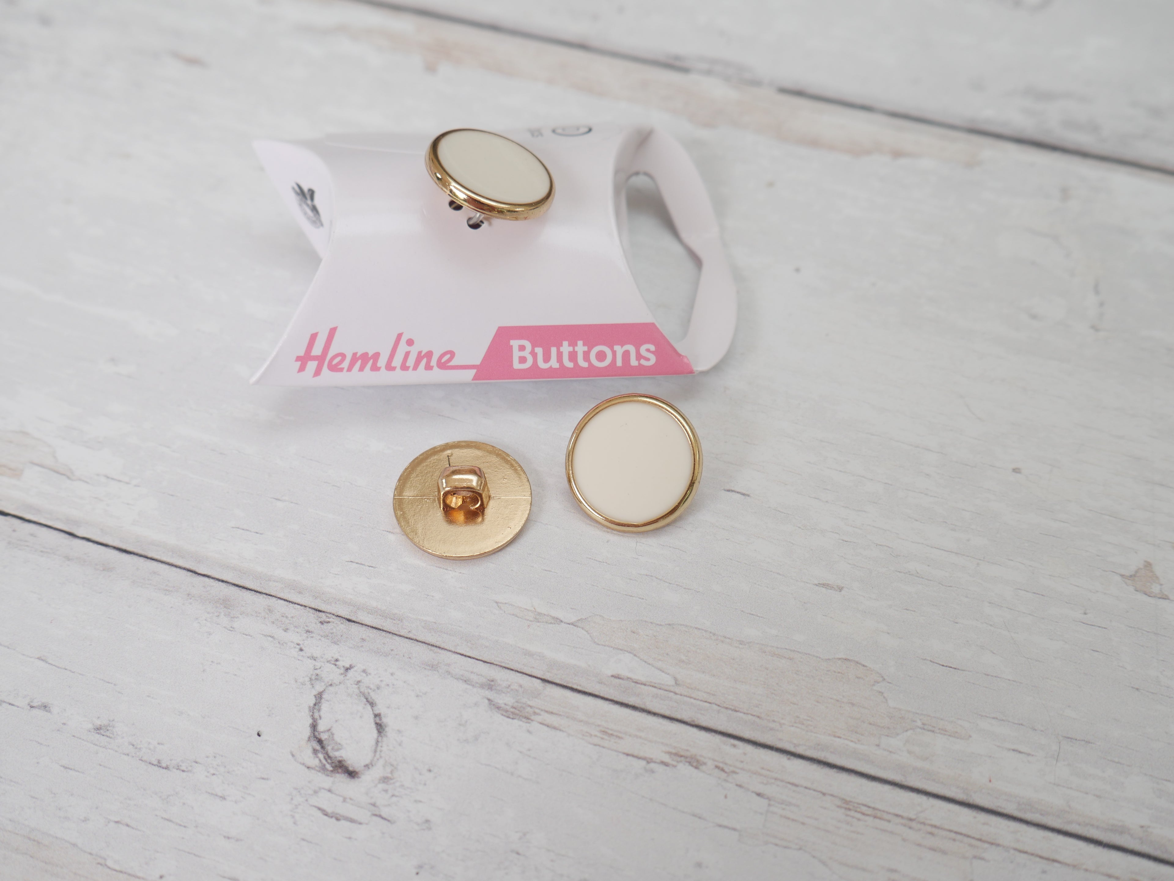 Hemline, Pack of 3 x 17.5mm Enamel Buttons - Ivory-Button-Flying Bobbins Haberdashery