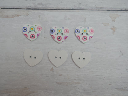 Wooden Painted Heart Buttons, 25mm-Button-Flying Bobbins Haberdashery