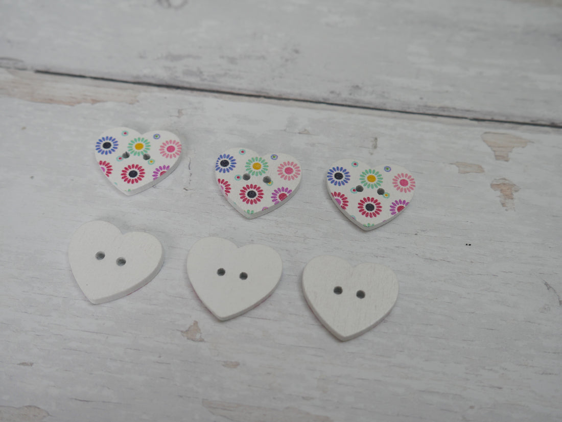 Wooden Painted Heart Buttons, 25mm-Button-Flying Bobbins Haberdashery