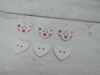Wooden Painted Heart Buttons, 25mm-Button-Flying Bobbins Haberdashery