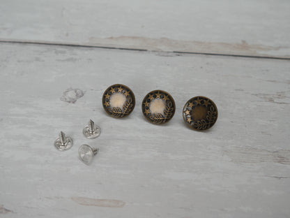 Jeans Buttons, 17mm in Antique Brass-Jeans Buttons-Flying Bobbins Haberdashery