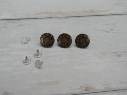 Jeans Buttons, 17mm in Antique Brass-Jeans Buttons-Flying Bobbins Haberdashery