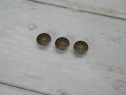 Jeans Buttons, 17mm in Antique Brass-Jeans Buttons-Flying Bobbins Haberdashery