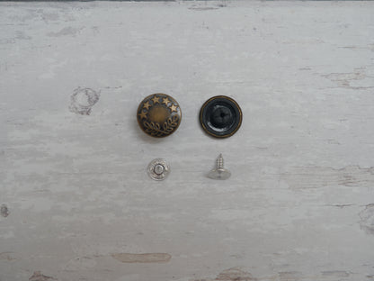 Jeans Buttons, 17mm in Antique Brass-Jeans Buttons-Flying Bobbins Haberdashery