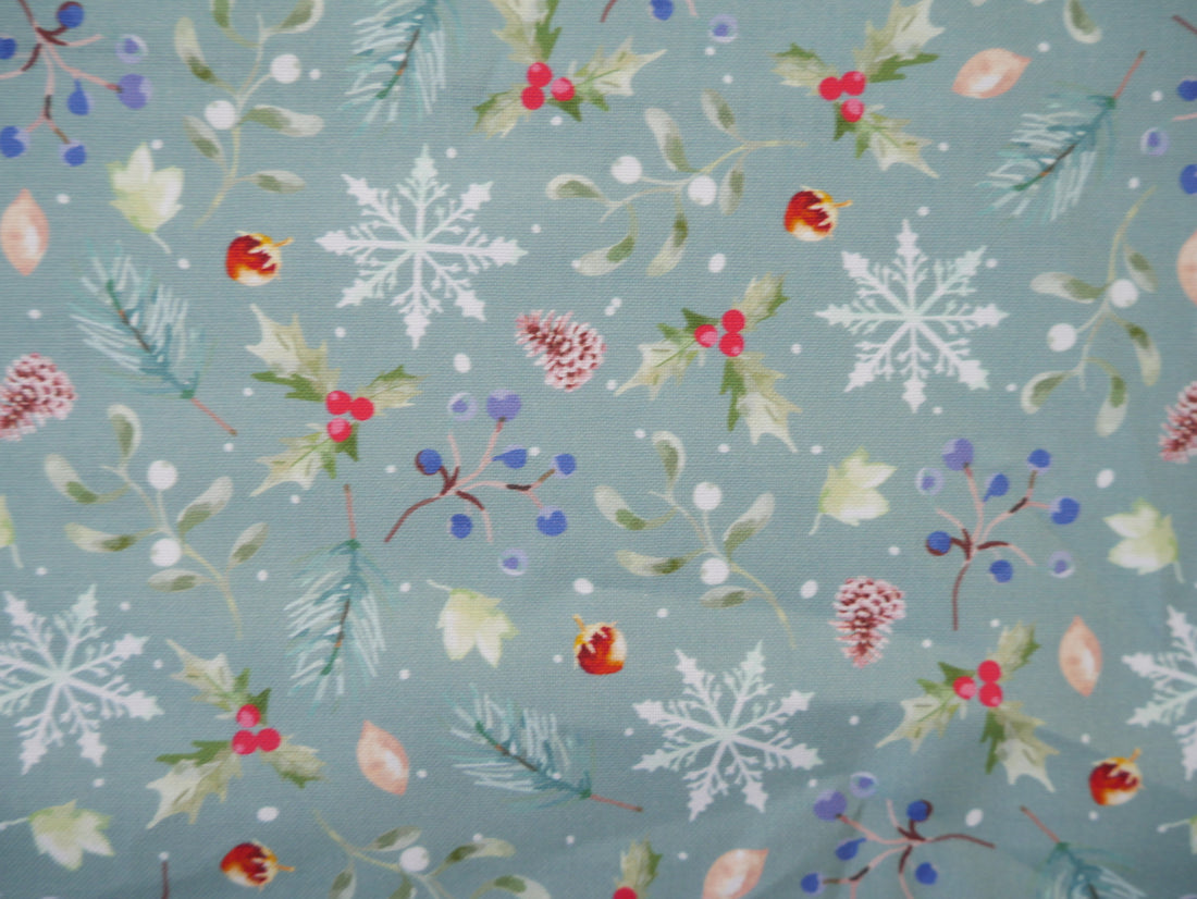 Feathered Foliage Printed Cotton, Holly Harvest, £8.40 p/m-Cotton Fabric-Flying Bobbins Haberdashery