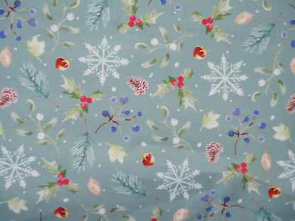 Feathered Foliage Printed Cotton, Holly Harvest, £8.40 p/m-Cotton Fabric-Flying Bobbins Haberdashery
