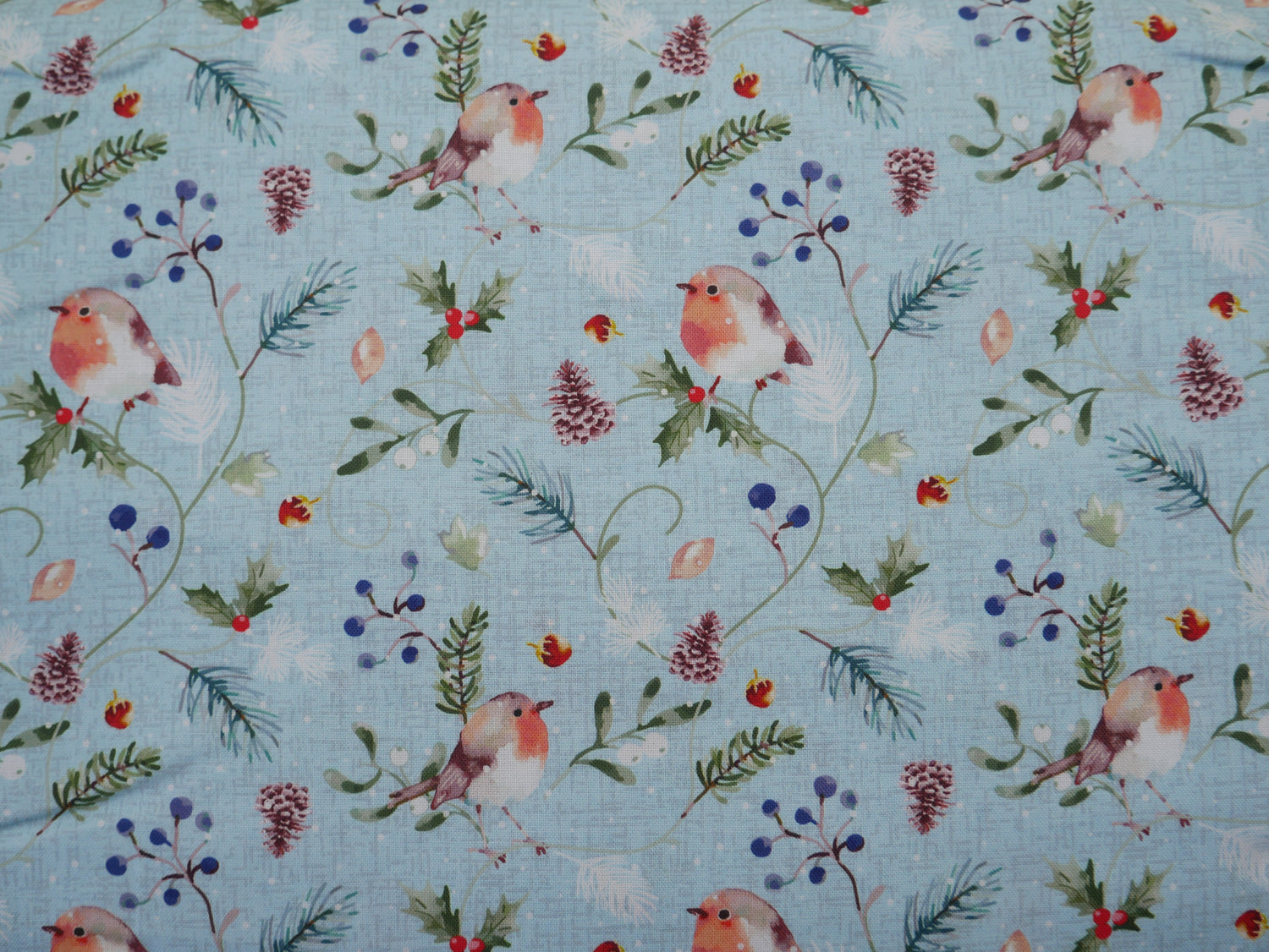 Feathered Foliage Printed Cotton, Berry Perch, £8.40 p/m-Cotton Fabric-Flying Bobbins Haberdashery