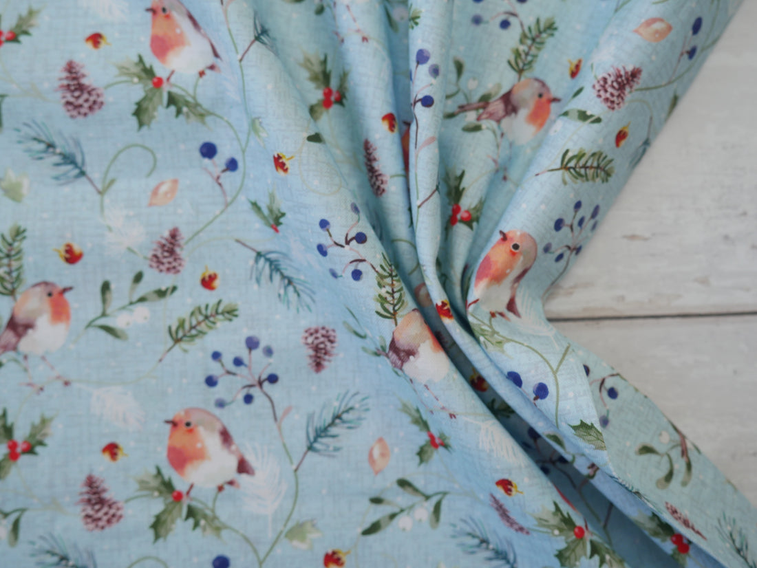 Feathered Foliage Printed Cotton, Berry Perch, £8.40 p/m-Cotton Fabric-Flying Bobbins Haberdashery