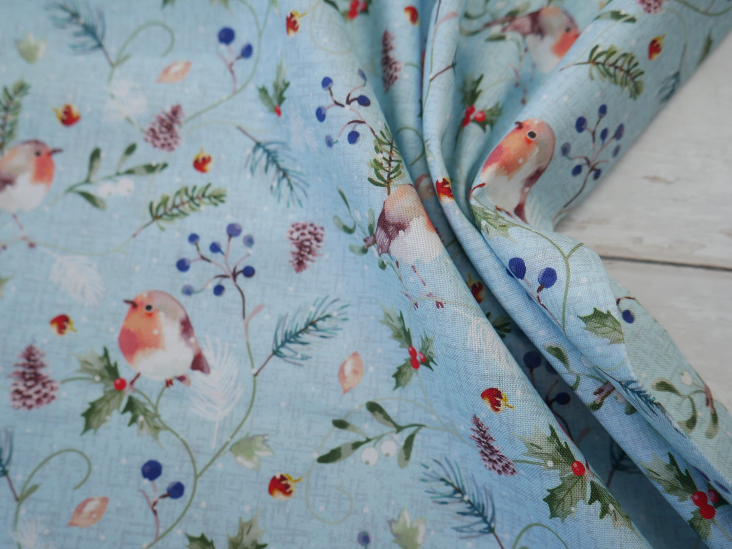 Feathered Foliage Printed Cotton, Berry Perch, £8.40 p/m-Cotton Fabric-Flying Bobbins Haberdashery