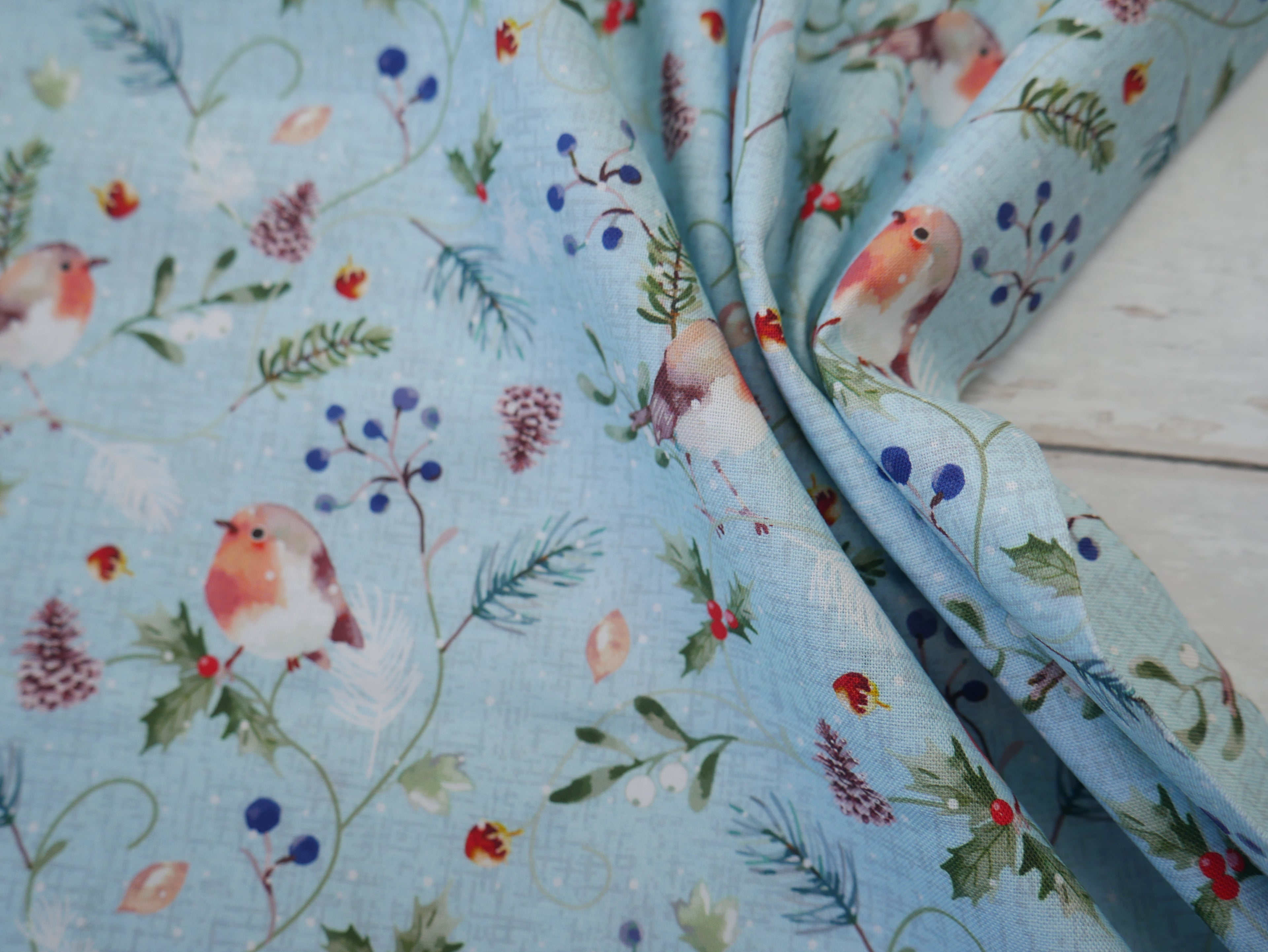 Feathered Foliage Printed Cotton, Berry Perch, £8.40 p/m-Cotton Fabric-Flying Bobbins Haberdashery