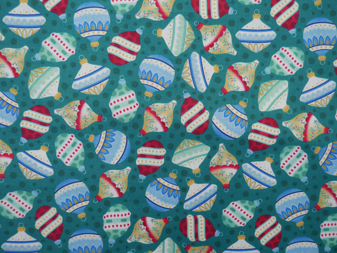 Jewelled Christmas Printed Cotton, Opulent Baubles, £7.50 p/m-Cotton Fabric-Flying Bobbins Haberdashery