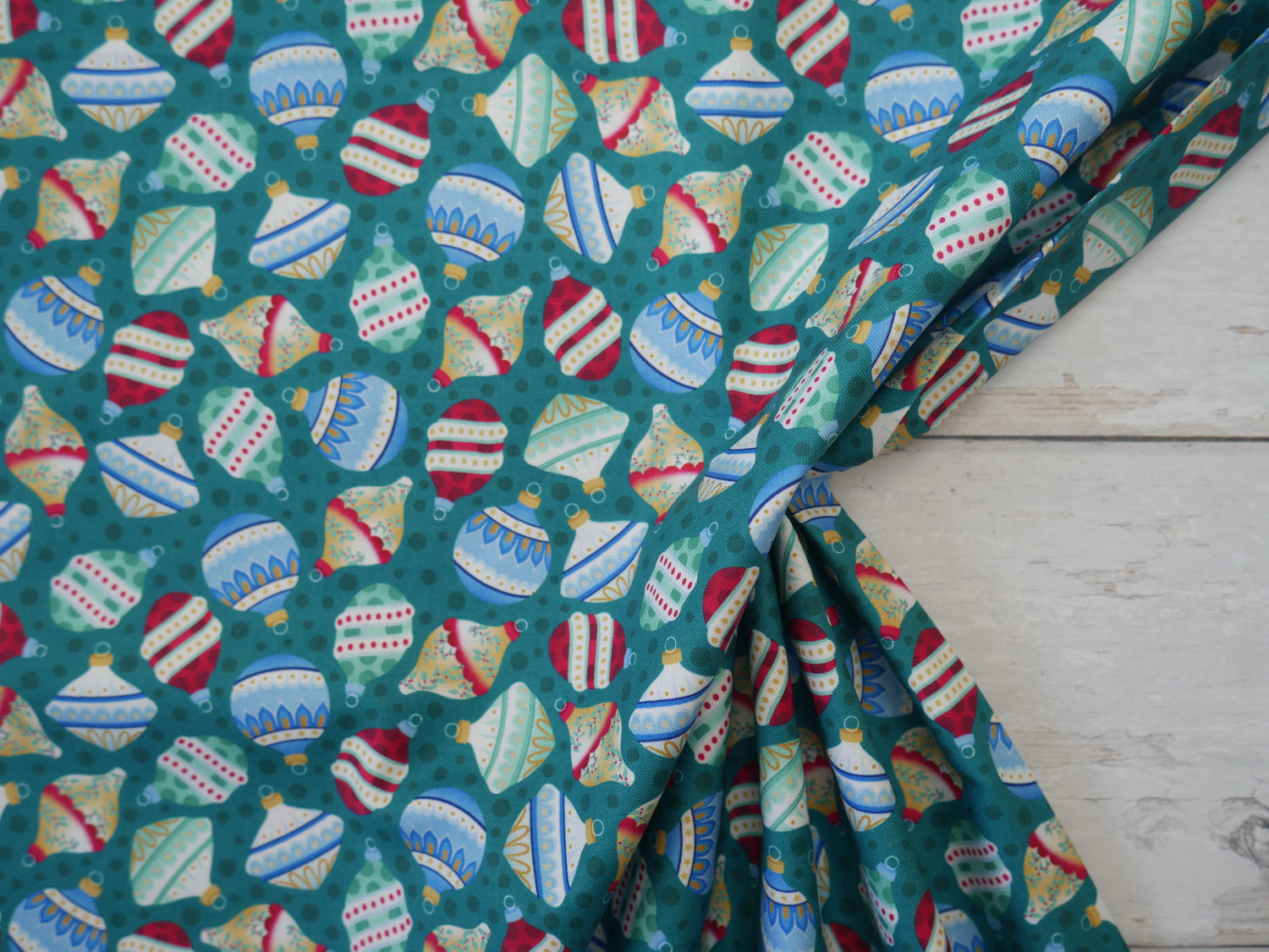 Jewelled Christmas Printed Cotton, Opulent Baubles, £7.50 p/m-Cotton Fabric-Flying Bobbins Haberdashery