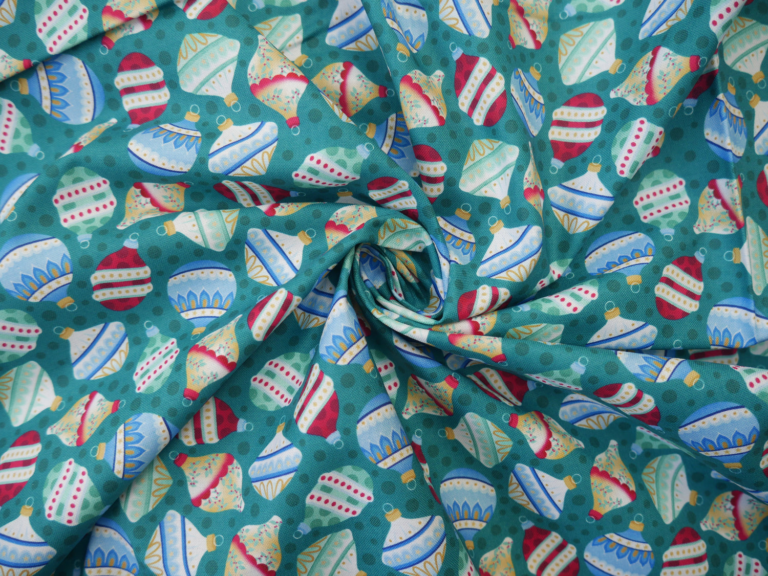 Jewelled Christmas Printed Cotton, Opulent Baubles, £7.50 p/m-Cotton Fabric-Flying Bobbins Haberdashery