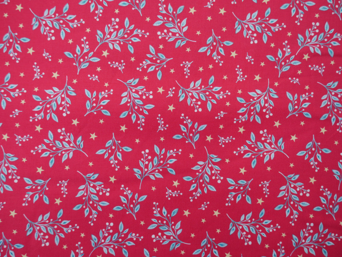 Jewelled Christmas Printed Cotton, Berry Mistletoe, £7.50 p/m-Cotton Fabric-Flying Bobbins Haberdashery