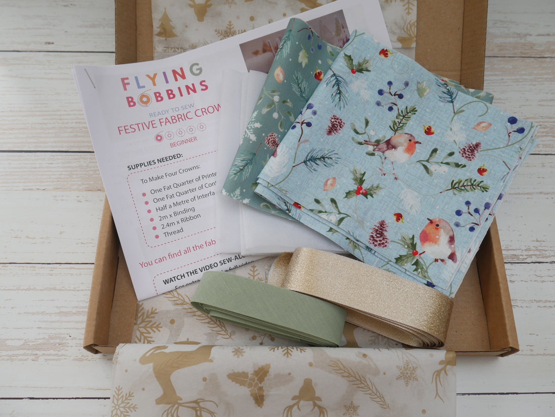 Reversible Fabric Crowns Kit - Frosty Robins (x4)-Sewing Kit-Flying Bobbins Haberdashery