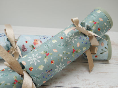 Reversible Fabric Crackers Kit - Frosty Robins (x4)-Sewing Kit-Flying Bobbins Haberdashery