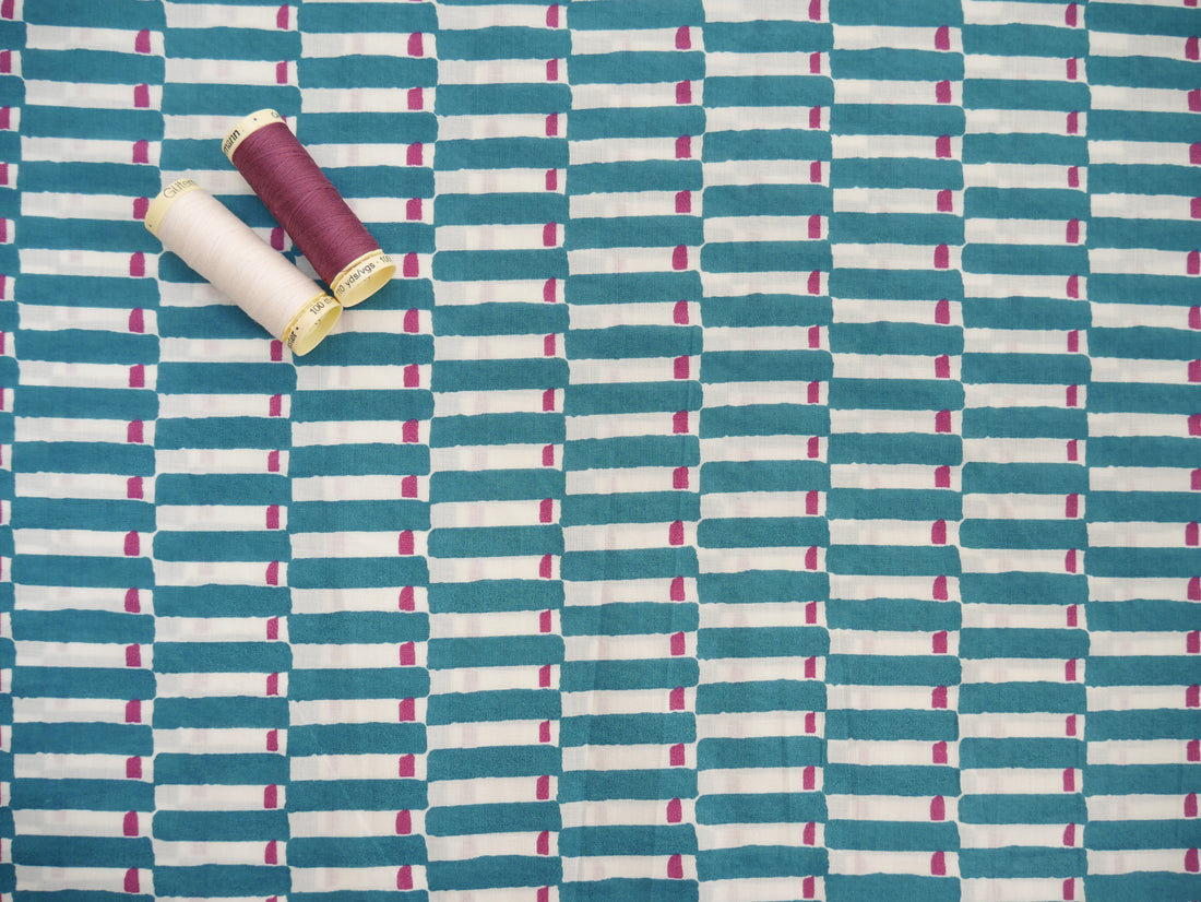 Handcrafted Cotton Block Printed Fabric - Tiles in Aubergine-Cotton Fabric-Flying Bobbins Haberdashery