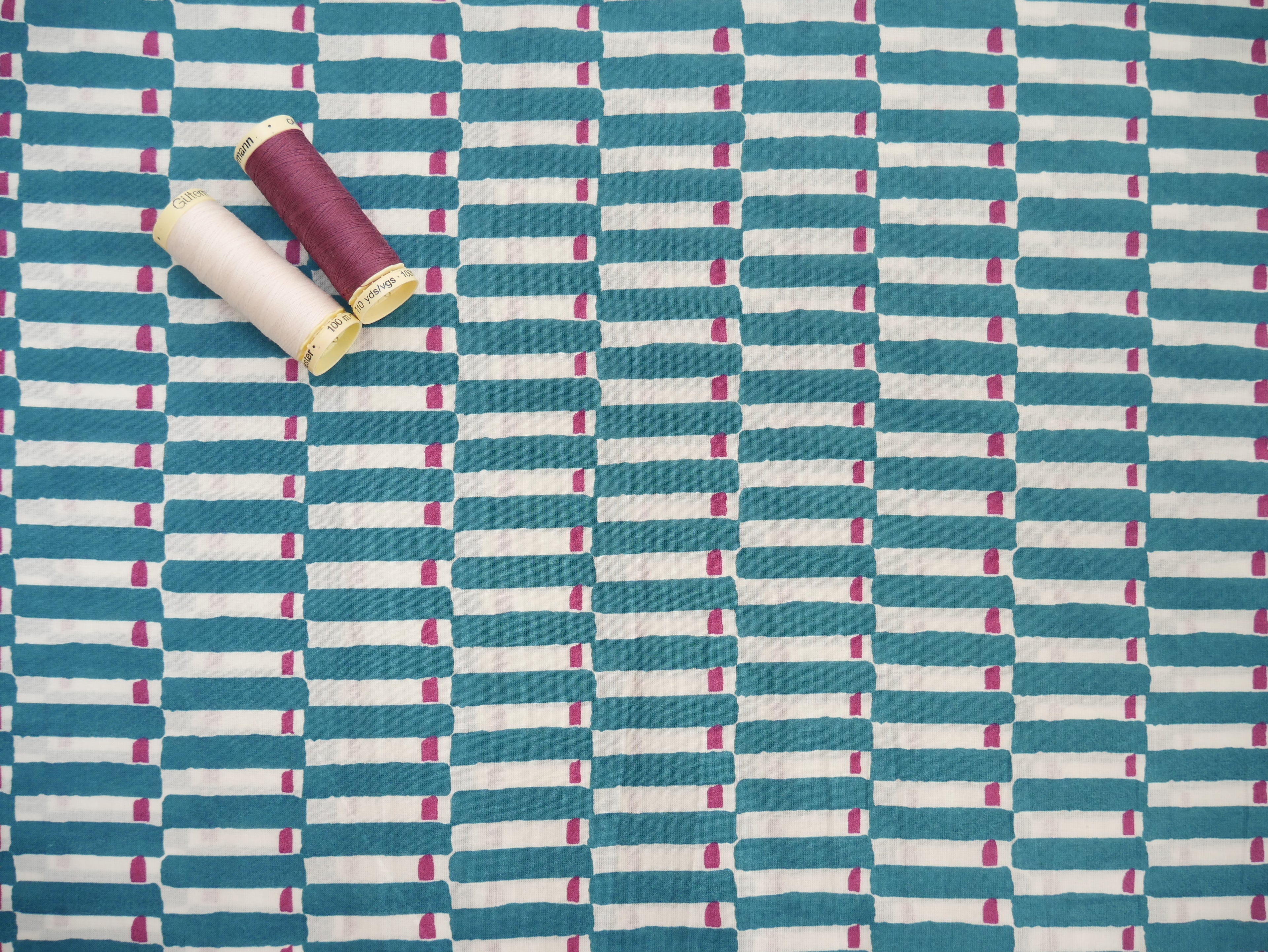 Handcrafted Cotton Block Printed Fabric - Tiles in Aubergine-Cotton Fabric-Flying Bobbins Haberdashery