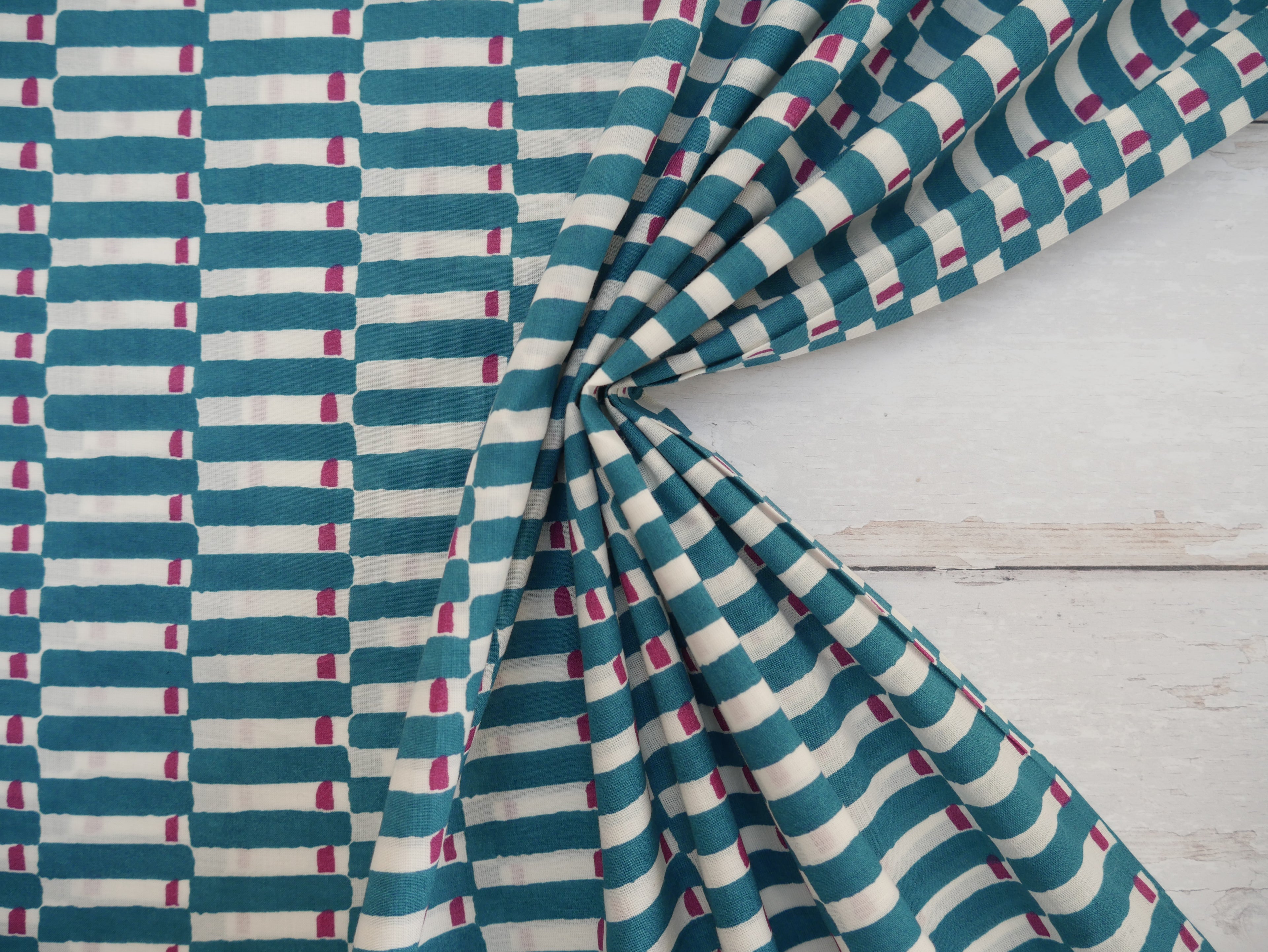 Handcrafted Cotton Block Printed Fabric - Tiles in Aubergine-Cotton Fabric-Flying Bobbins Haberdashery