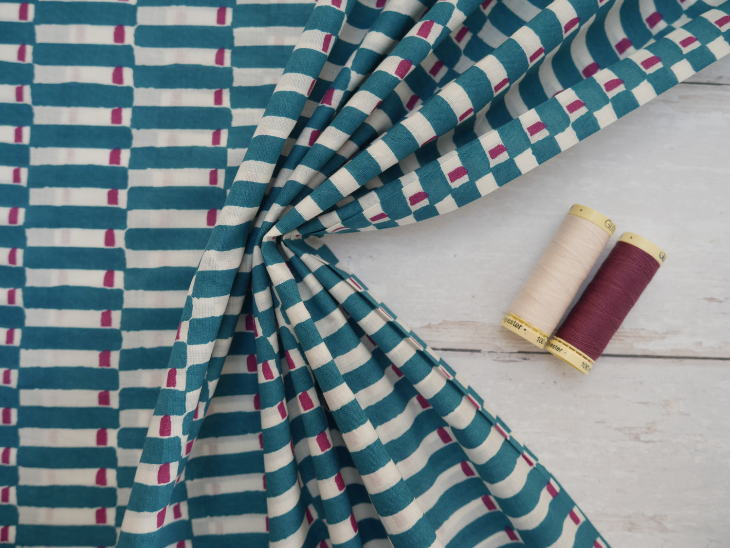 Handcrafted Cotton Block Printed Fabric - Tiles in Aubergine-Cotton Fabric-Flying Bobbins Haberdashery