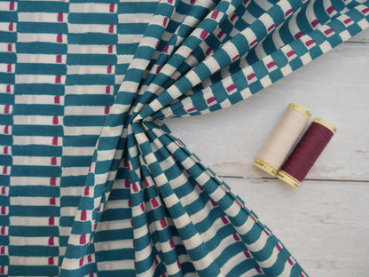 Handcrafted Cotton Block Printed Fabric - Tiles in Aubergine-Cotton Fabric-Flying Bobbins Haberdashery