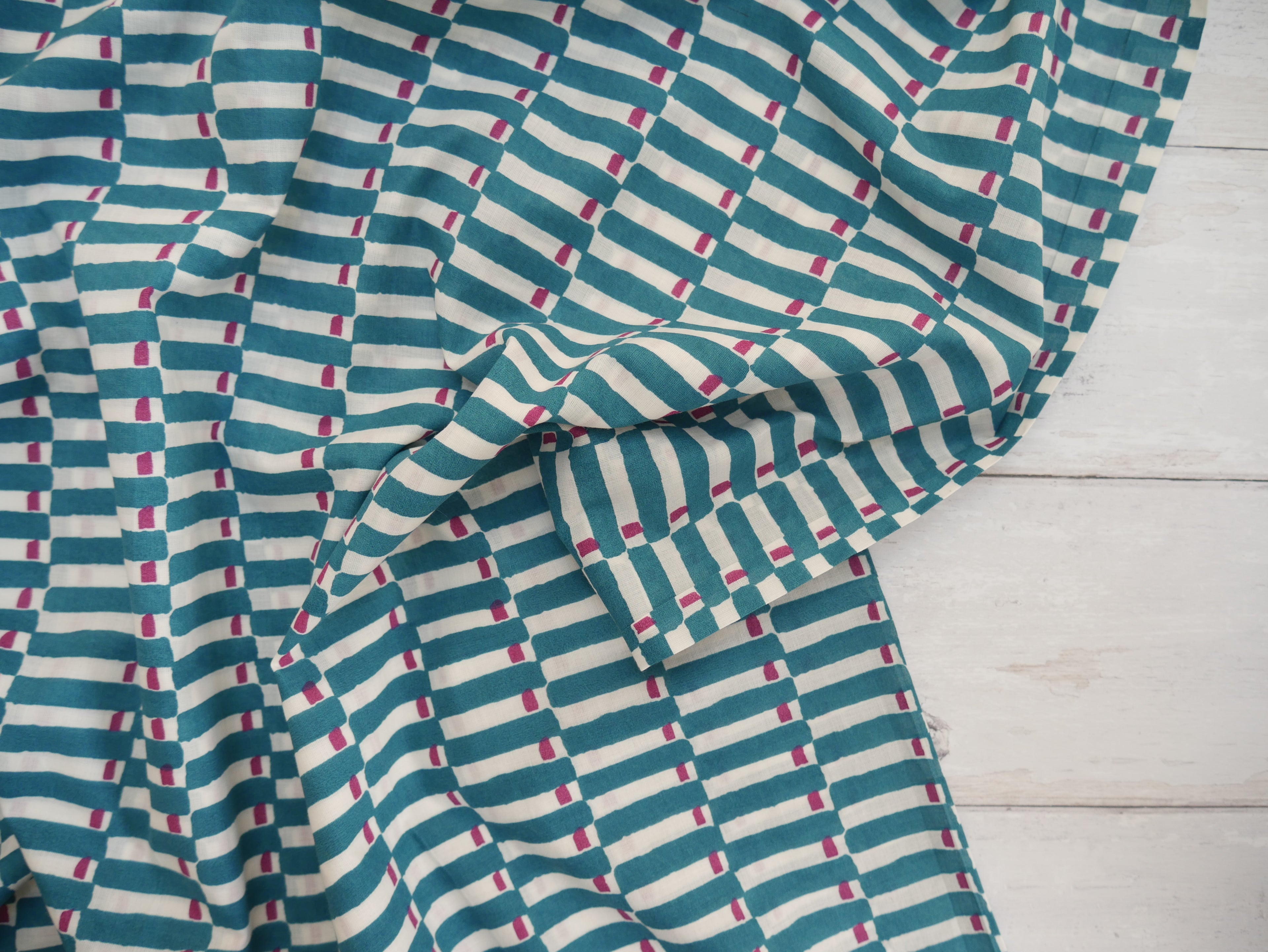 Handcrafted Cotton Block Printed Fabric - Tiles in Aubergine-Cotton Fabric-Flying Bobbins Haberdashery