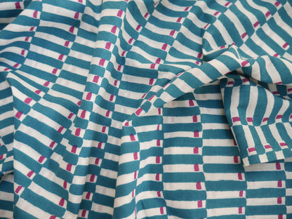 Handcrafted Cotton Block Printed Fabric - Tiles in Aubergine-Cotton Fabric-Flying Bobbins Haberdashery