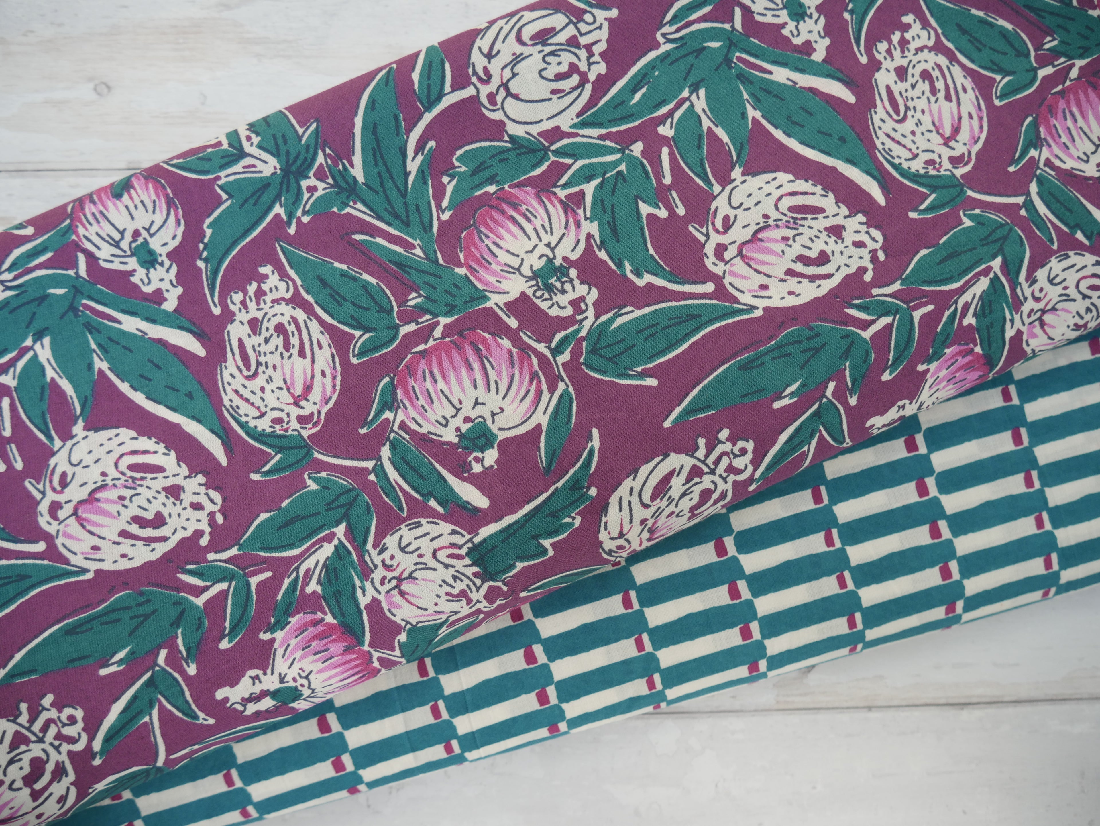 Handcrafted Cotton Block Printed Fabric - Floral-Cotton Fabric-Flying Bobbins Haberdashery