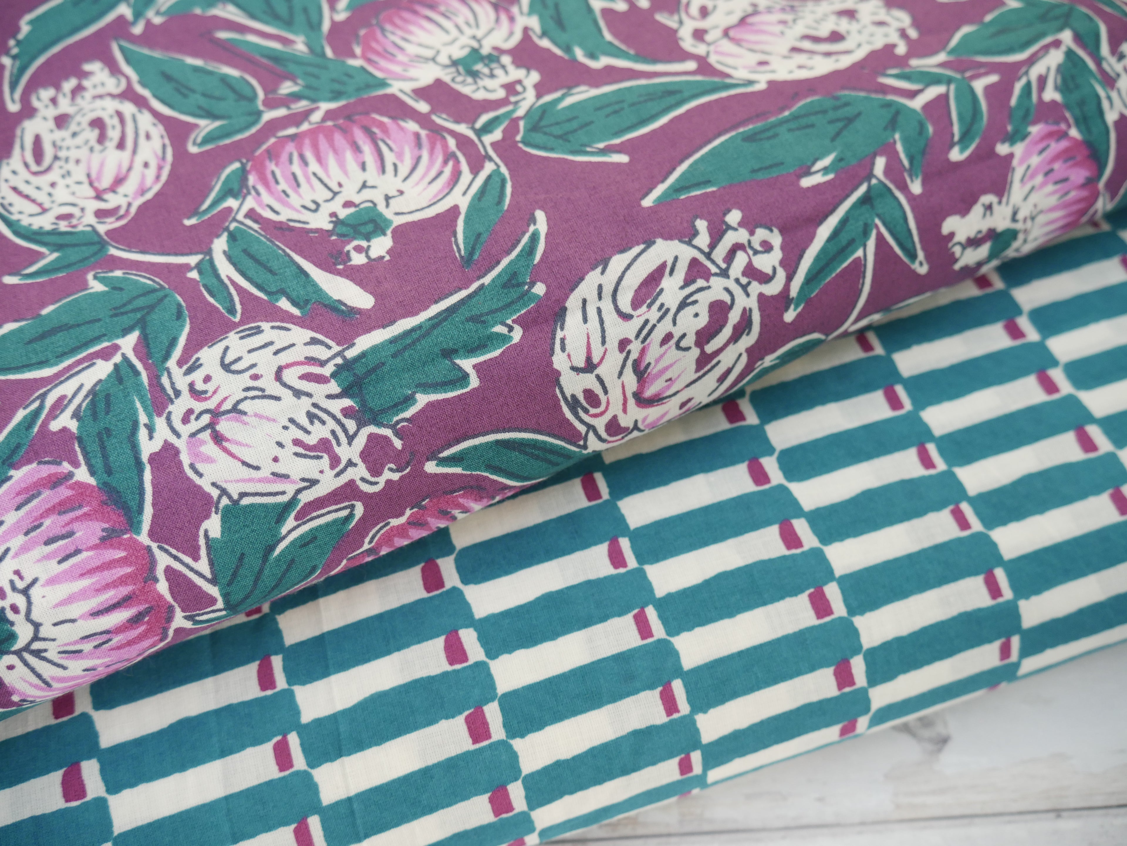 Handcrafted Cotton Block Printed Fabric - Floral-Cotton Fabric-Flying Bobbins Haberdashery