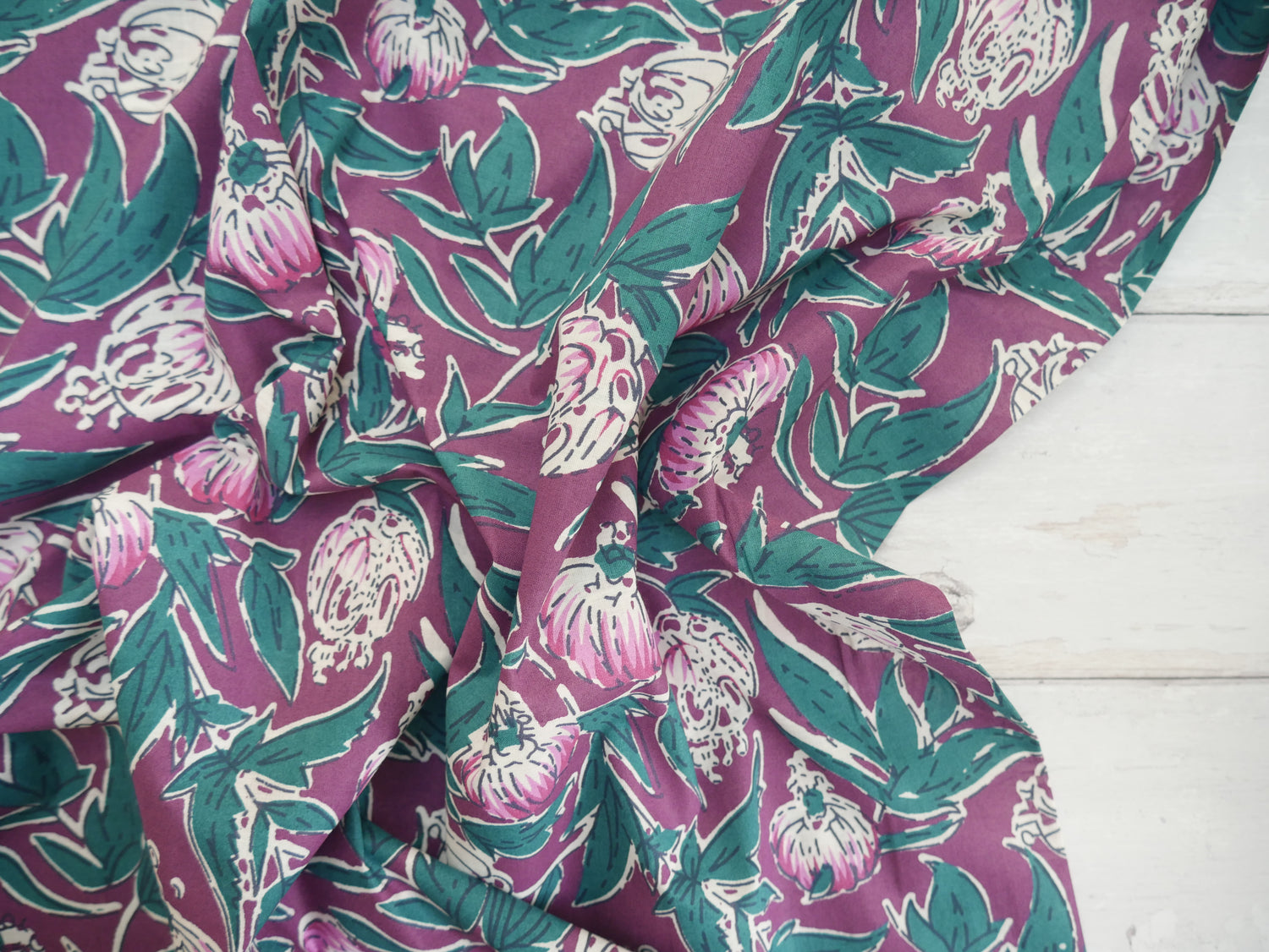 Handcrafted Cotton Block Printed Fabric - Floral-Cotton Fabric-Flying Bobbins Haberdashery