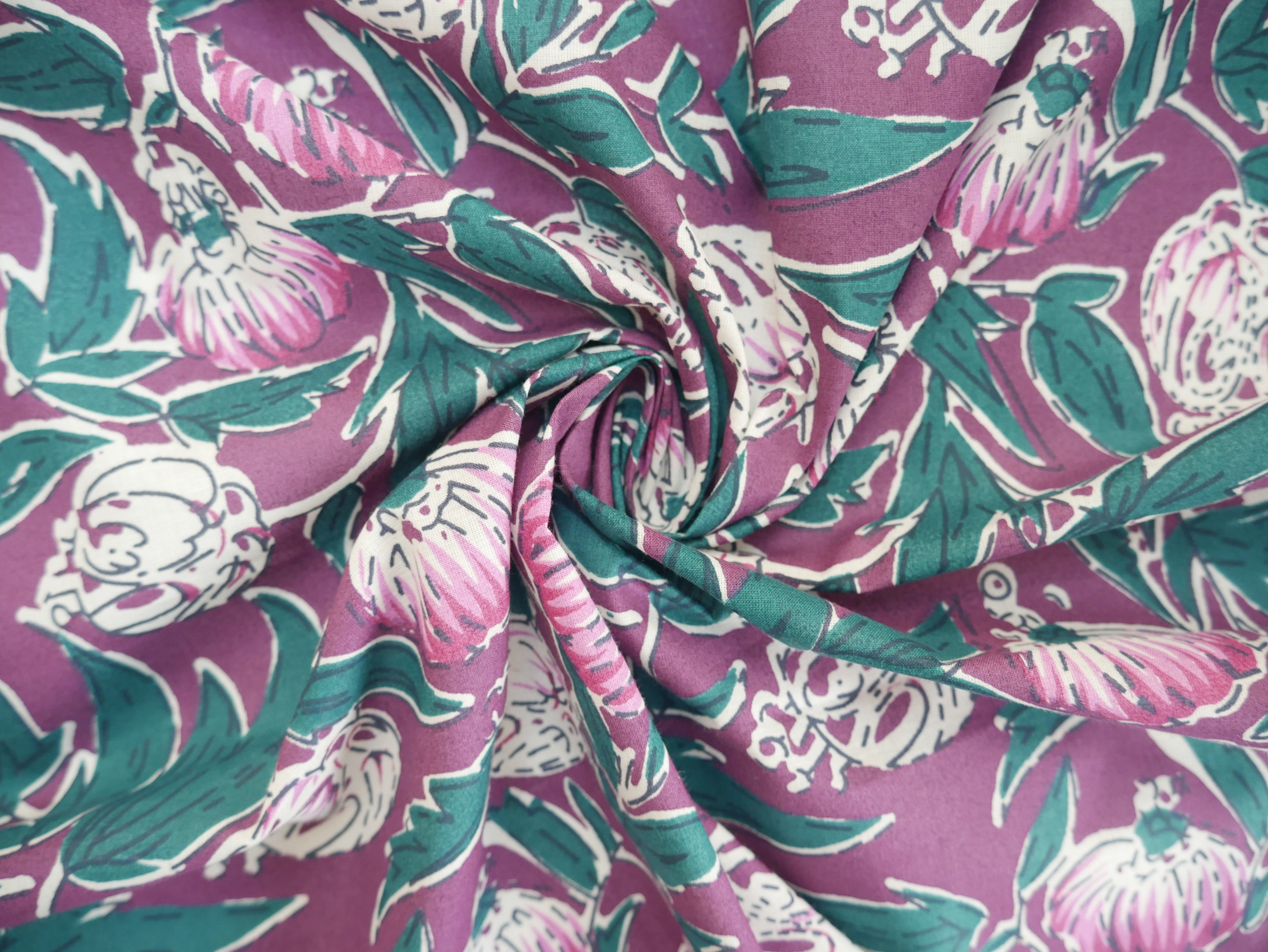 Handcrafted Cotton Block Printed Fabric - Floral-Cotton Fabric-Flying Bobbins Haberdashery