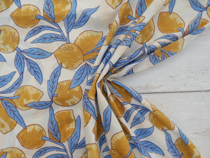 Handcrafted Cotton Block Printed Fabric - Lemons-Cotton Fabric-Flying Bobbins Haberdashery