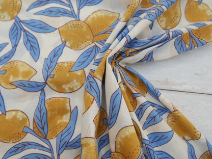 Handcrafted Cotton Block Printed Fabric - Lemons-Cotton Fabric-Flying Bobbins Haberdashery