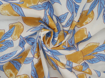 Handcrafted Cotton Block Printed Fabric - Lemons-Cotton Fabric-Flying Bobbins Haberdashery