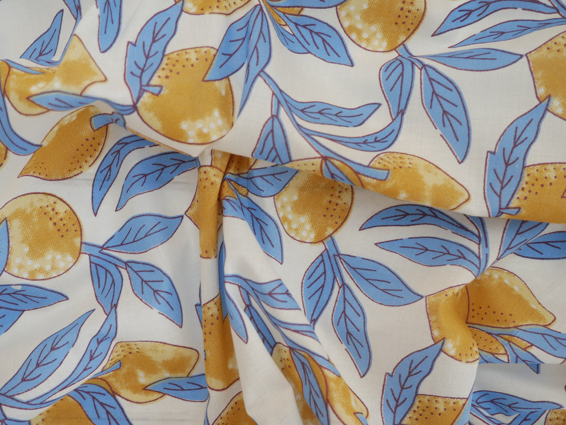 Handcrafted Cotton Block Printed Fabric - Lemons-Cotton Fabric-Flying Bobbins Haberdashery