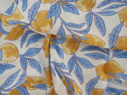 Handcrafted Cotton Block Printed Fabric - Lemons-Cotton Fabric-Flying Bobbins Haberdashery