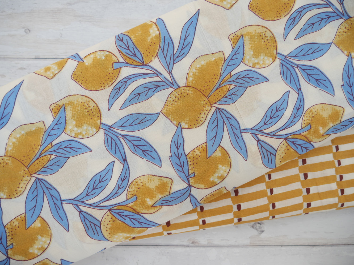 Handcrafted Cotton Block Printed Fabric - Tiles in Yellow-Cotton Fabric-Flying Bobbins Haberdashery