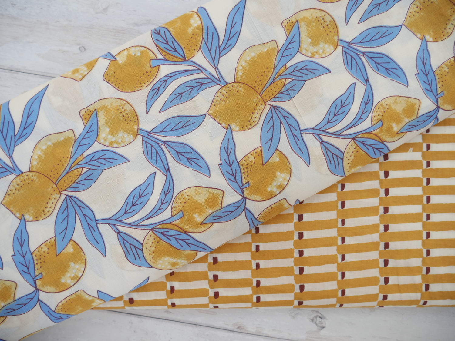 Handcrafted Cotton Block Printed Fabric - Tiles in Yellow-Cotton Fabric-Flying Bobbins Haberdashery