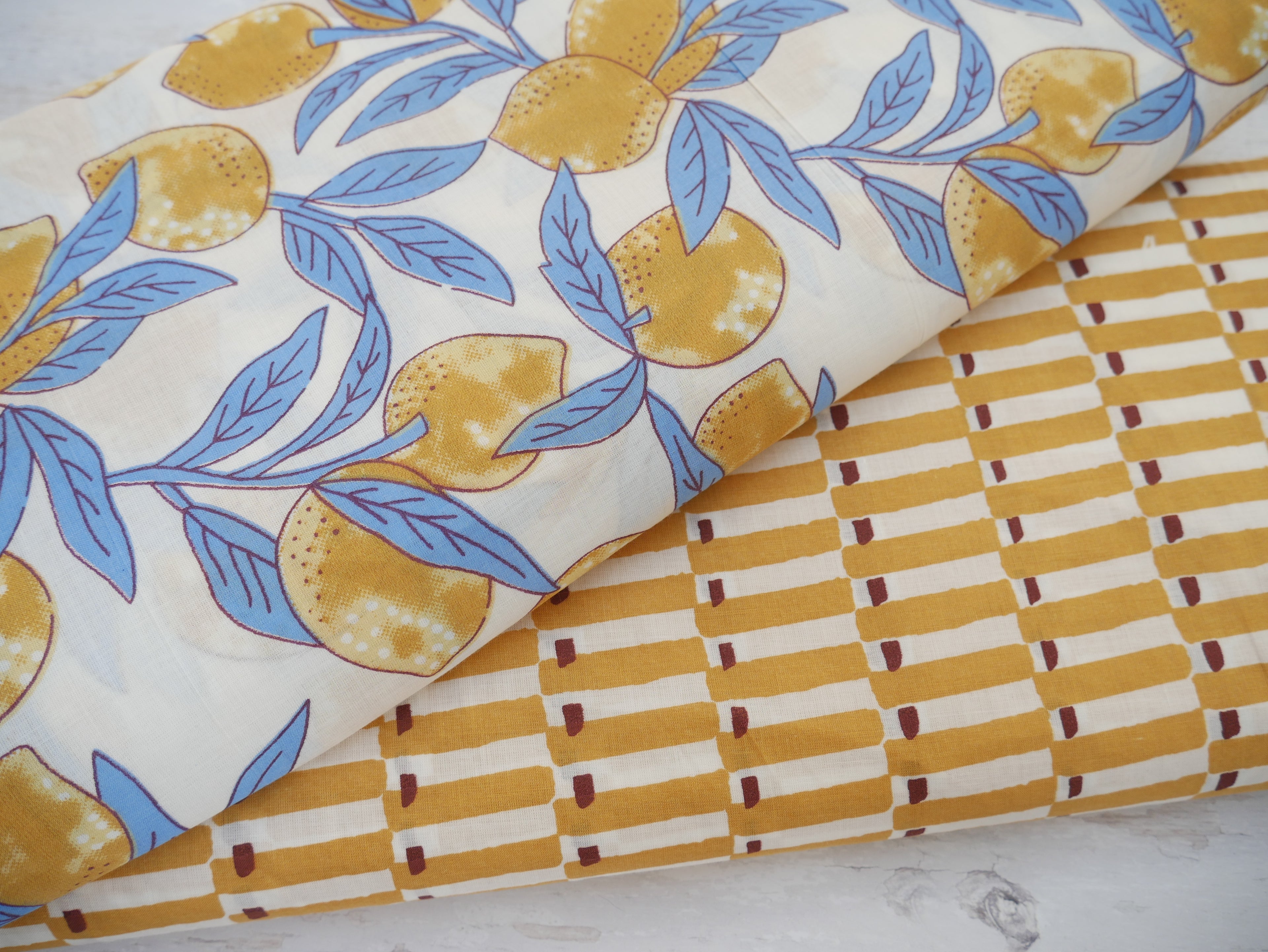 Handcrafted Cotton Block Printed Fabric - Lemons-Cotton Fabric-Flying Bobbins Haberdashery