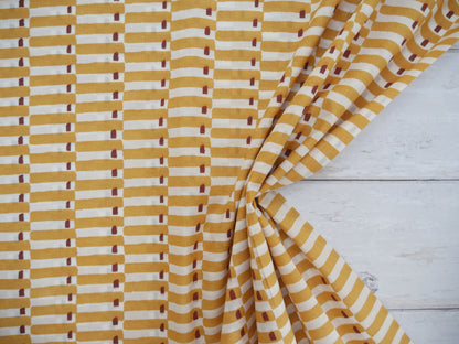 Handcrafted Cotton Block Printed Fabric - Tiles in Yellow-Cotton Fabric-Flying Bobbins Haberdashery