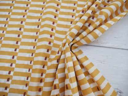 Handcrafted Cotton Block Printed Fabric - Tiles in Yellow-Cotton Fabric-Flying Bobbins Haberdashery